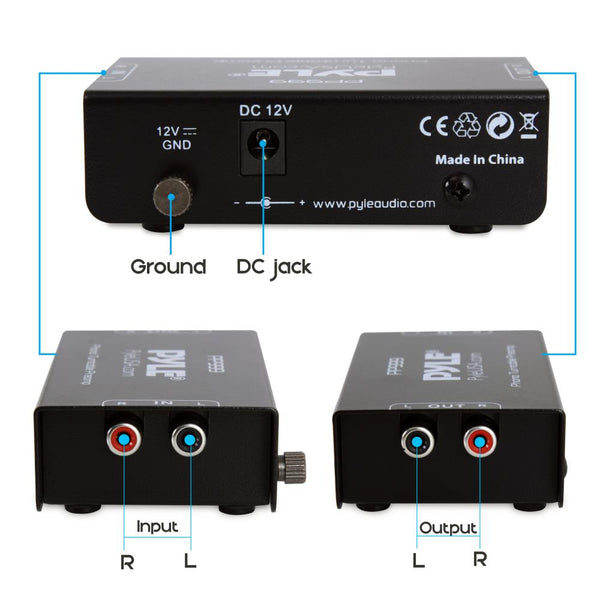 Pyle Compact Phono Turntable Preamp - Ultra-Low Noise Audio Pre-Amplifier with 12-Volt Power Adaptor PP999