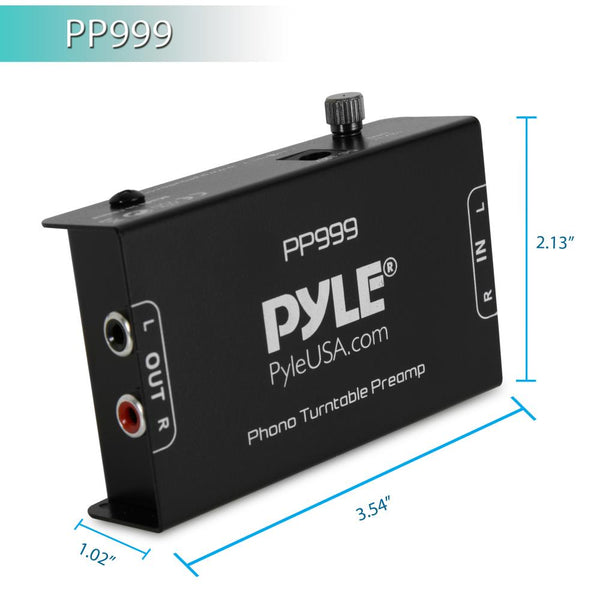 Pyle Compact Phono Turntable Preamp - Ultra-Low Noise Audio Pre-Amplifier with 12-Volt Power Adaptor PP999