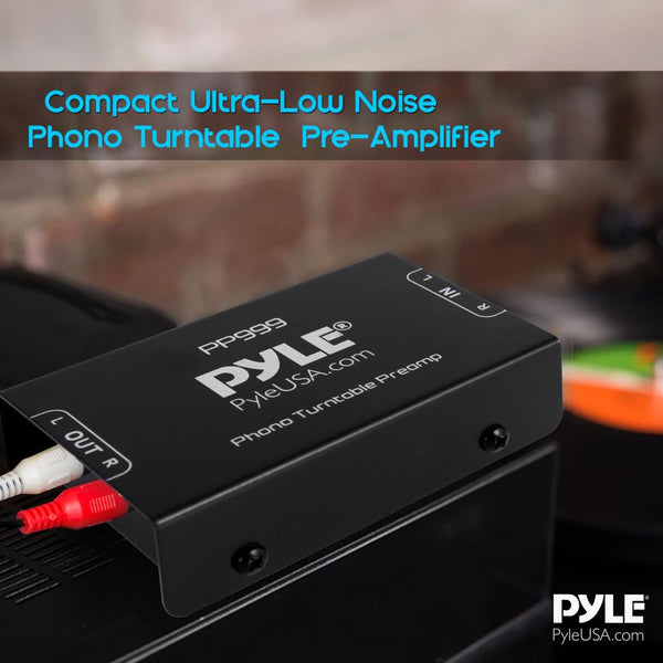 Pyle Compact Phono Turntable Preamp - Ultra-Low Noise Audio Pre-Amplifier with 12-Volt Power Adaptor PP999